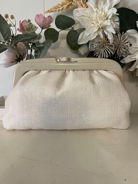 Vintage Italian made kiss lock Cream Clutch Bag